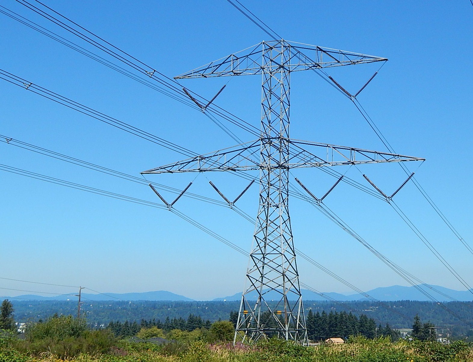 High-voltage transmission tower and lines in Auburn, Washington