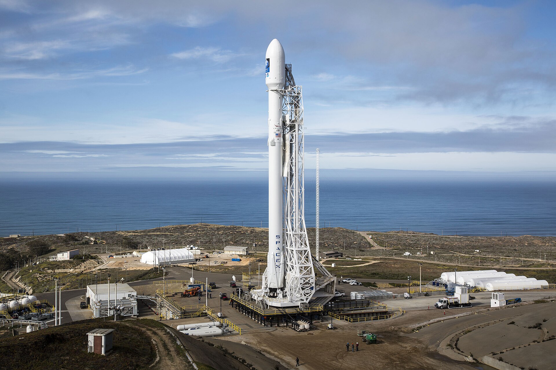 SpaceX Falcon 9 rocket on the launch pad at Vandenberg